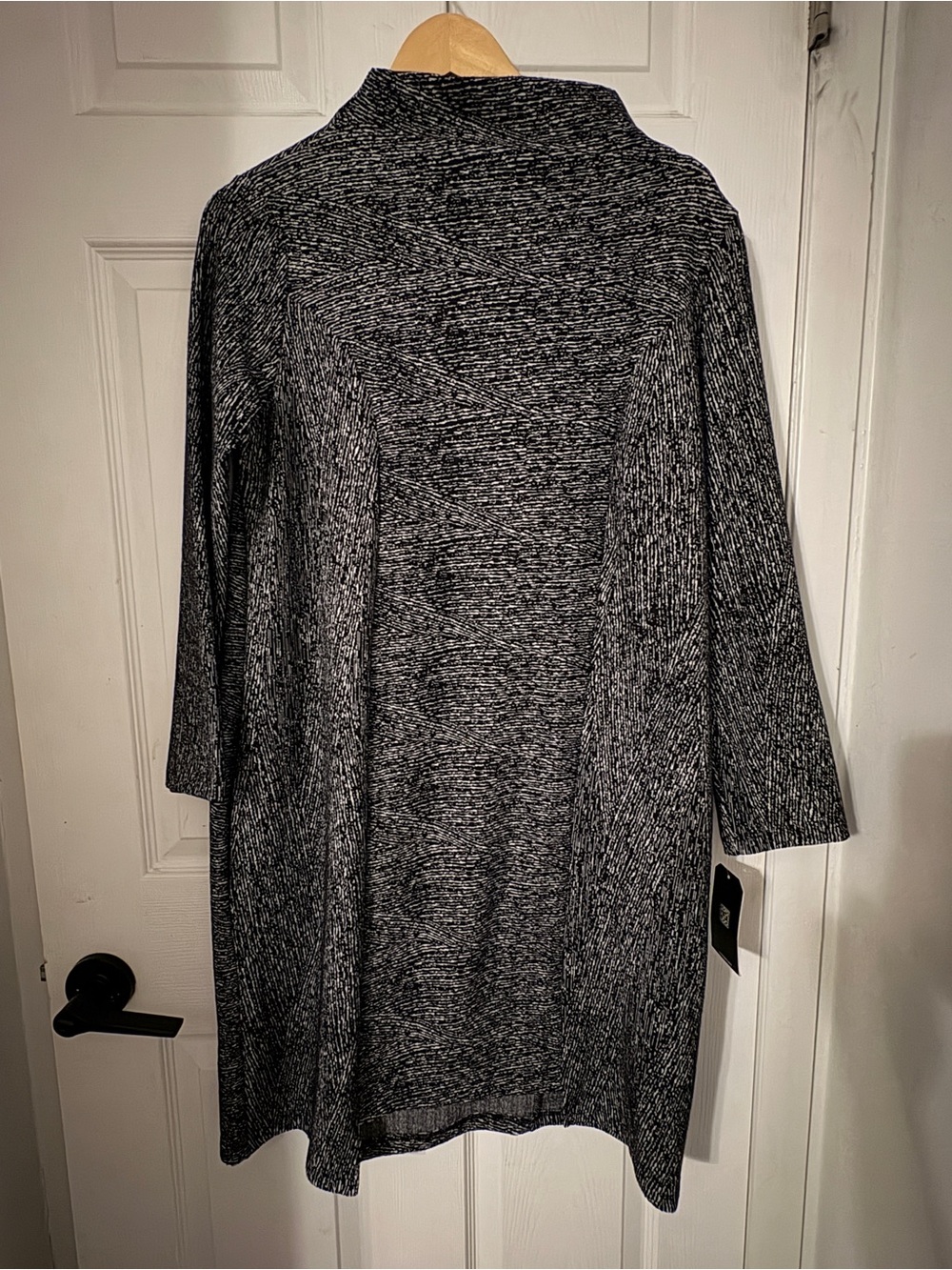 Women's Black Marled Knit Dress with Funnel Neck